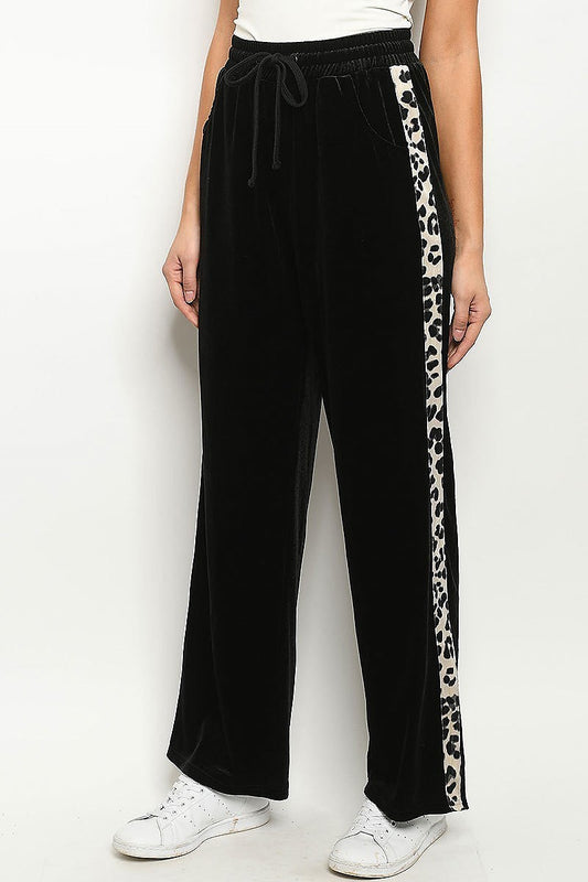 ANIMAL PRINT SIDE WAIST TIE VELVET PANTS (DGB2742)