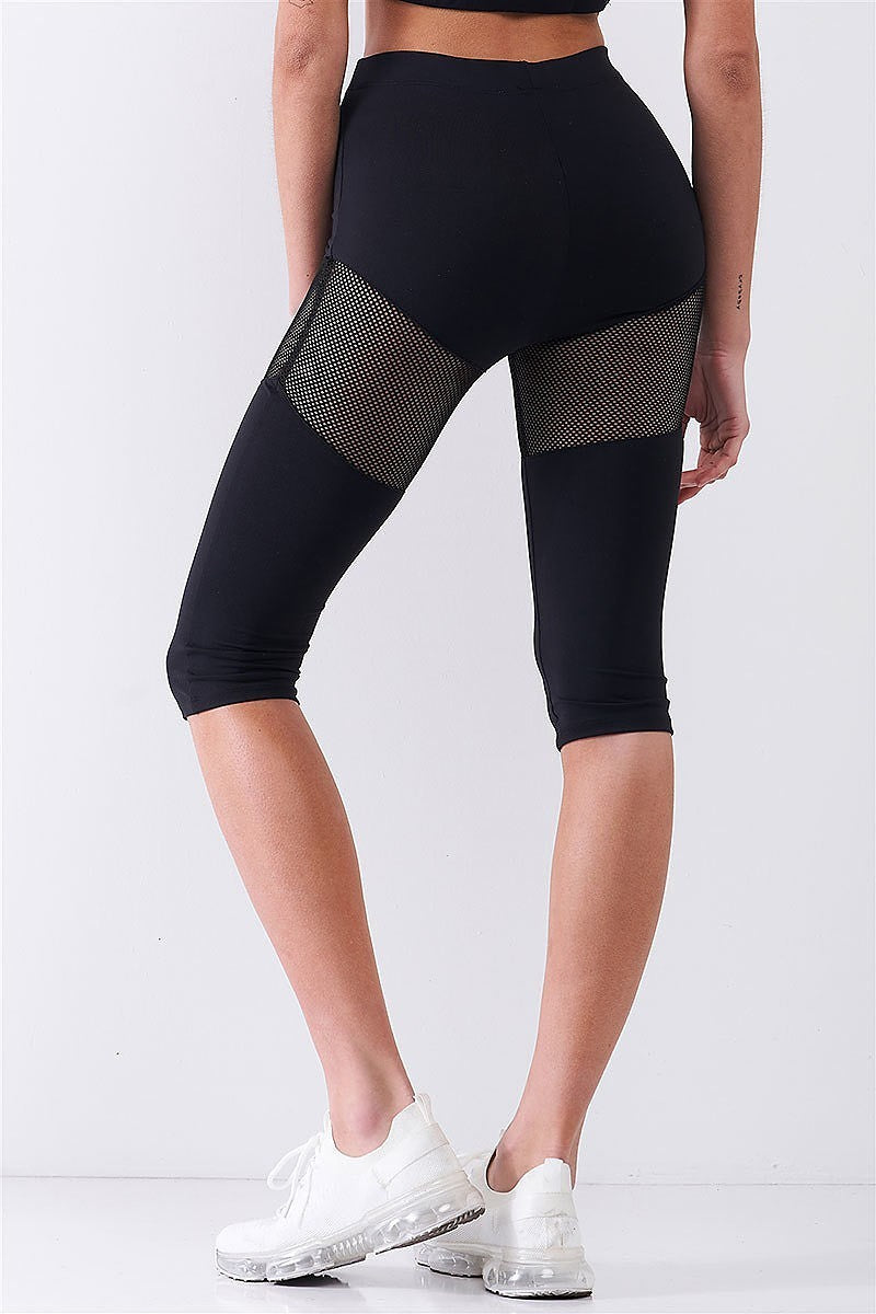 High waist mesh block sports midi leggings (TDG8112)