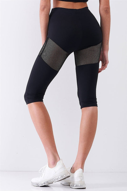 High waist mesh block sports midi leggings (TDG8112)