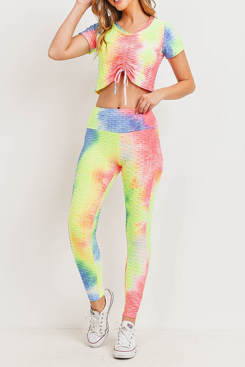 Tie dye textured top and pants set (ED8958-LAST)