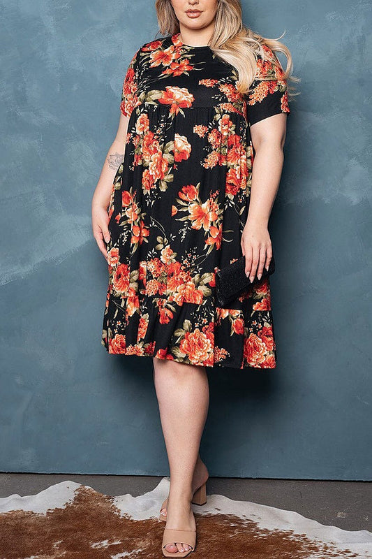 Short sleeve floral print midi dress (EDWT9479)