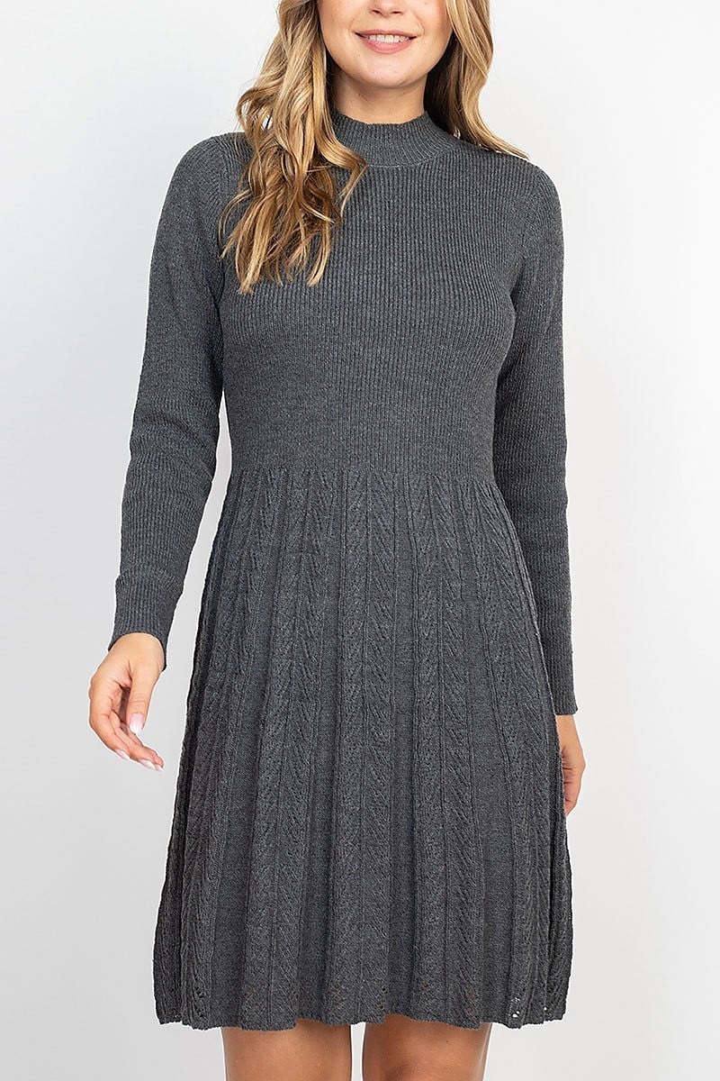 Ribbed knit chevron sweater knit dress (DED6847)