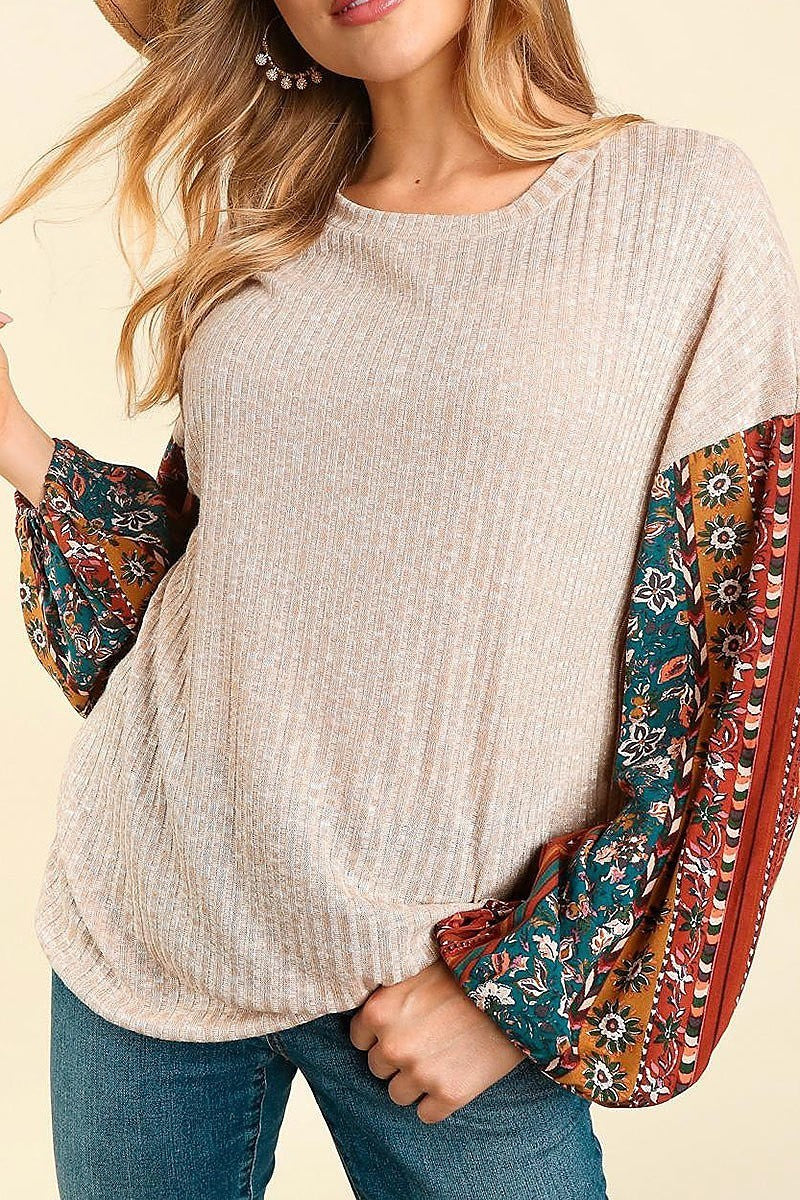 Oversized drop shoulder bubble long sleeve top (ETBM4010)