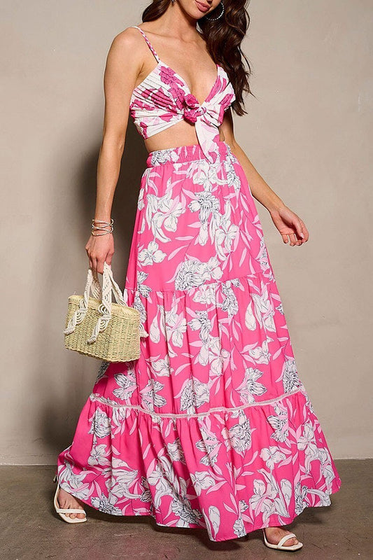 Sleeveless crop top & maxi skirt floral 2pc set (EFWT9509)