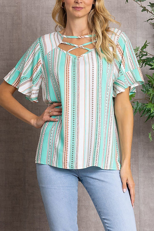 Criss cross bell short sleeves top (EDSW3328)