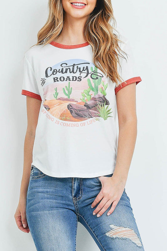 Color block loose fit country print top (ED9070)