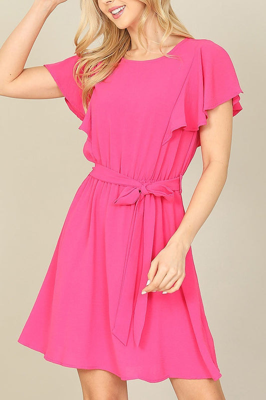 Waist tie detail flutter sleeve dress (DED9006)