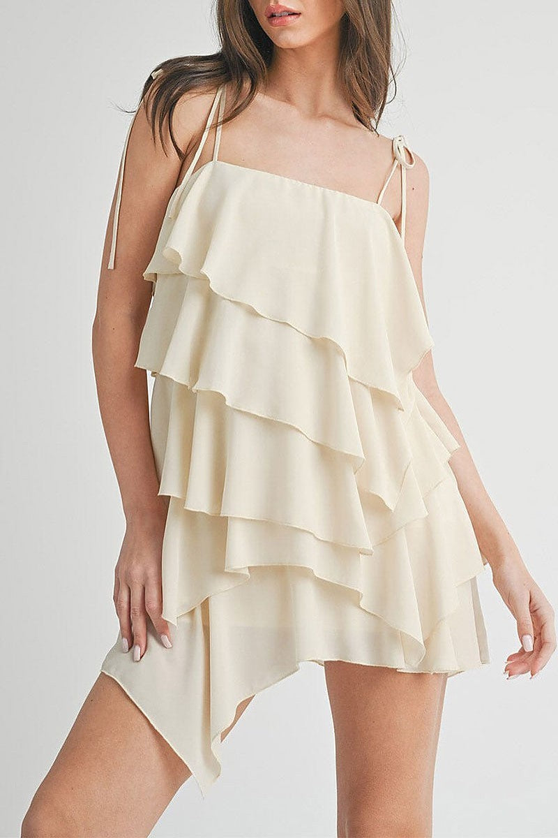 Sleeveless tiered ruffle mini dress (EGWT2325)