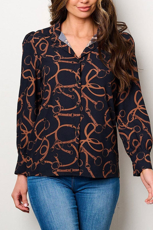 Long sleeve button up printed blouse top (EFWT8718)