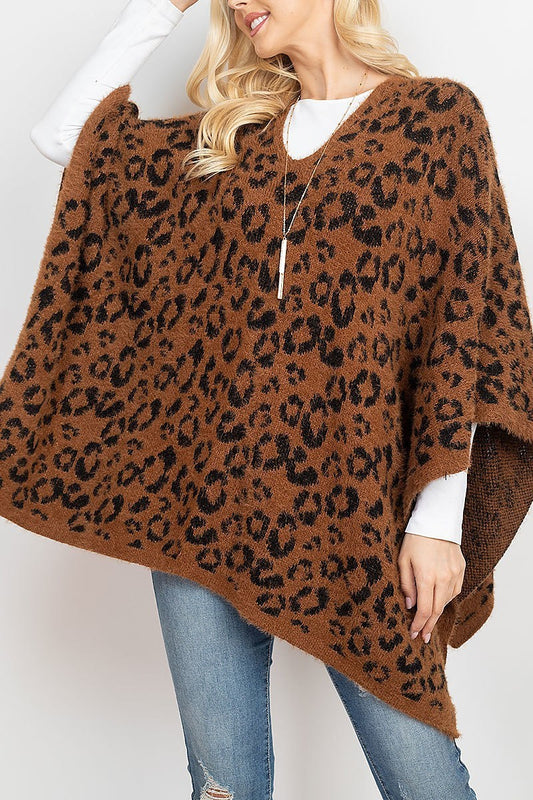 Leopard print sweater poncho (DGS5332)