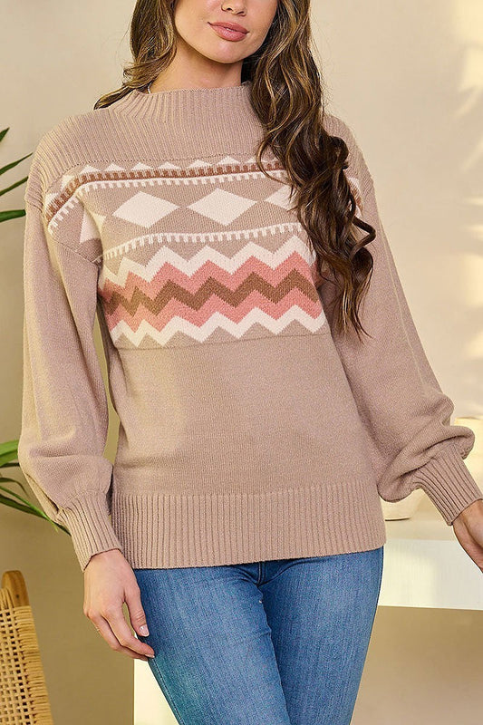 Long sleeve pullover printed sweater (EFWT6134)