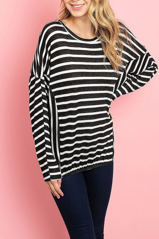 Round neck stripe loose fit top (ED7962-1)