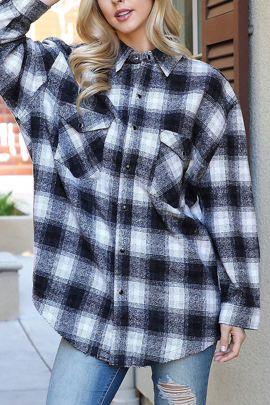 Plaid snap button down jacket (DGS6333)