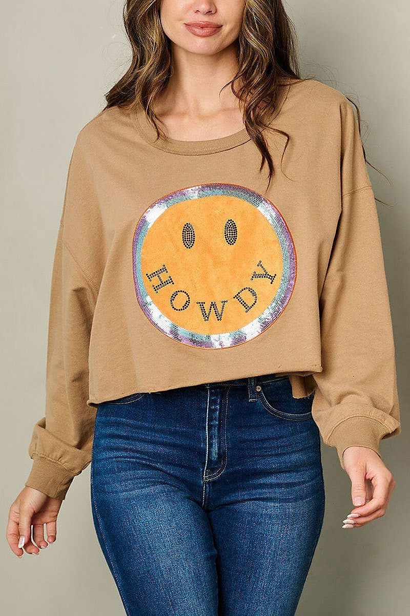 Long sleeve graphic sequins detailed top (EFWT2550)