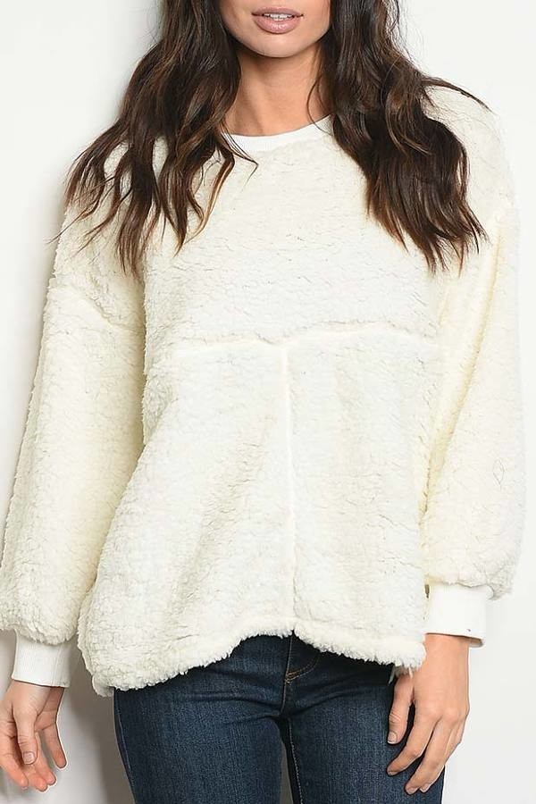 Crew neck loose fit sherpa sweater top (DGS2945-1)