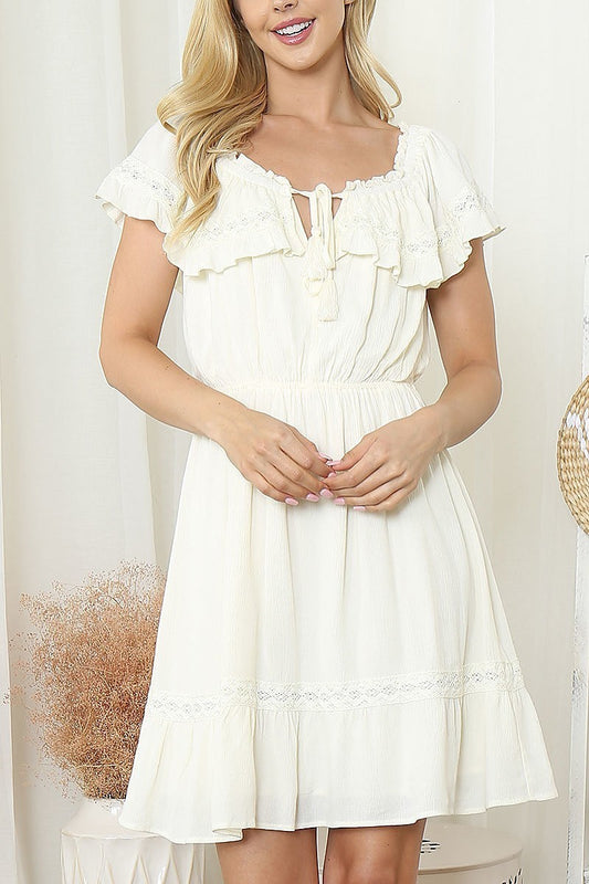 Lace ruffle detail solid dress (DED8380)