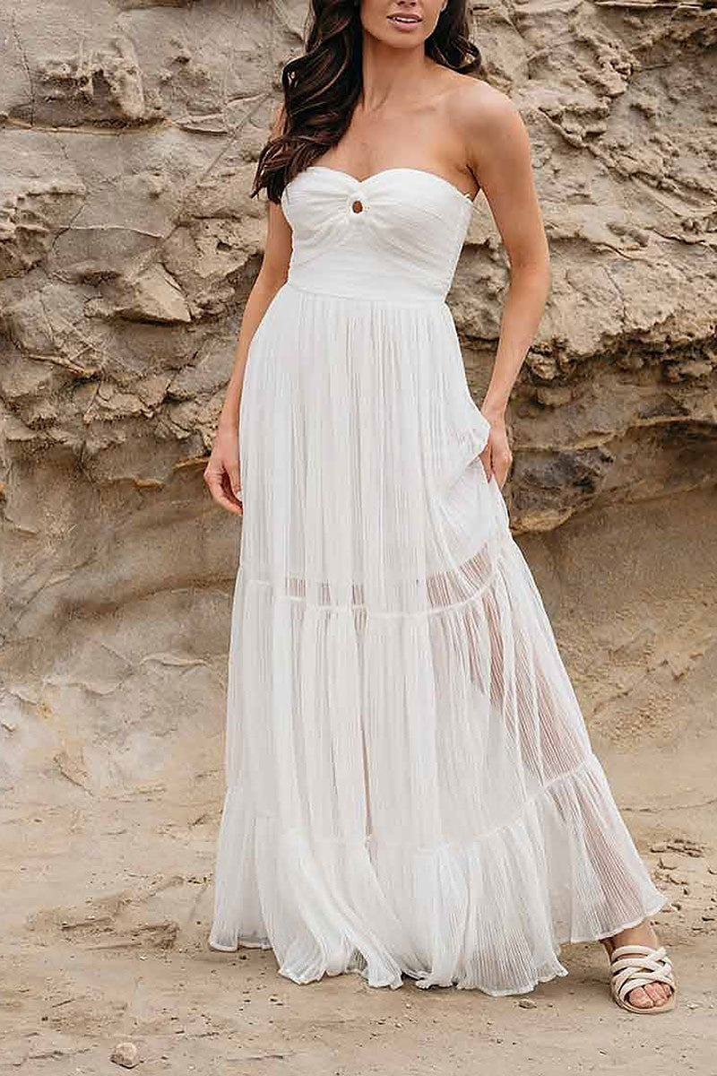 Sleeveless tiered key hole smock maxi dress (EFWT9915)