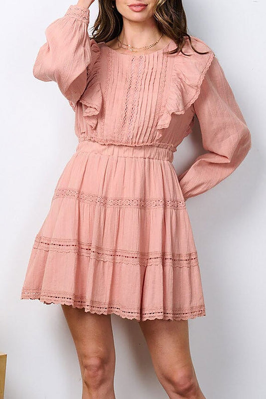 Long sleeve ruffle tiered mini dress (EFWT7272)