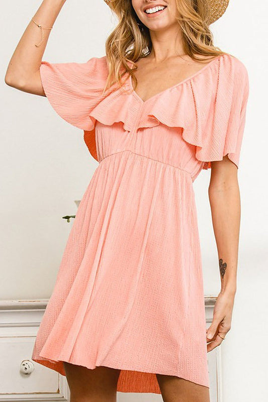 V neck ruffle detail dress (DED8200)