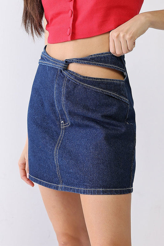 Denim cutout high waist mini skirt (TED1356)