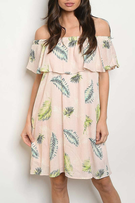 OFF SHOULDER LEAF PRINT DRESS(DED4510-2)