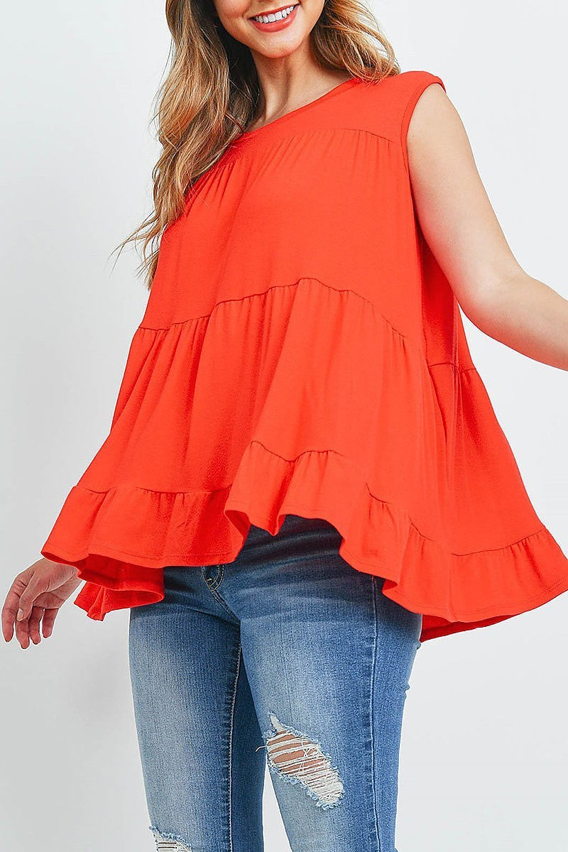 Tiered ruffle solid tank top (ED9878)