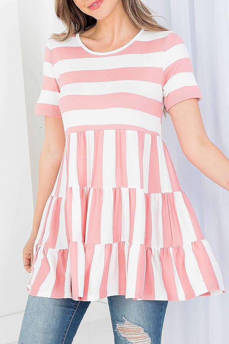 Stripes layered ruffle hem top (EF3860)