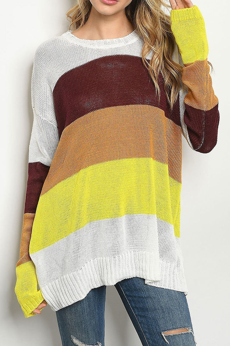 Round neck stripe loose fit sweater (DGS4510-1)