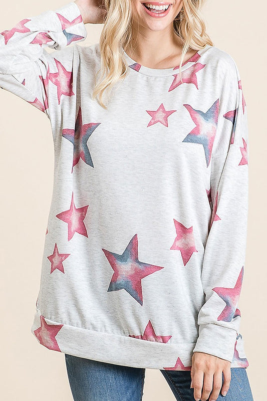 Star print round neck loose fit top (EF5036)