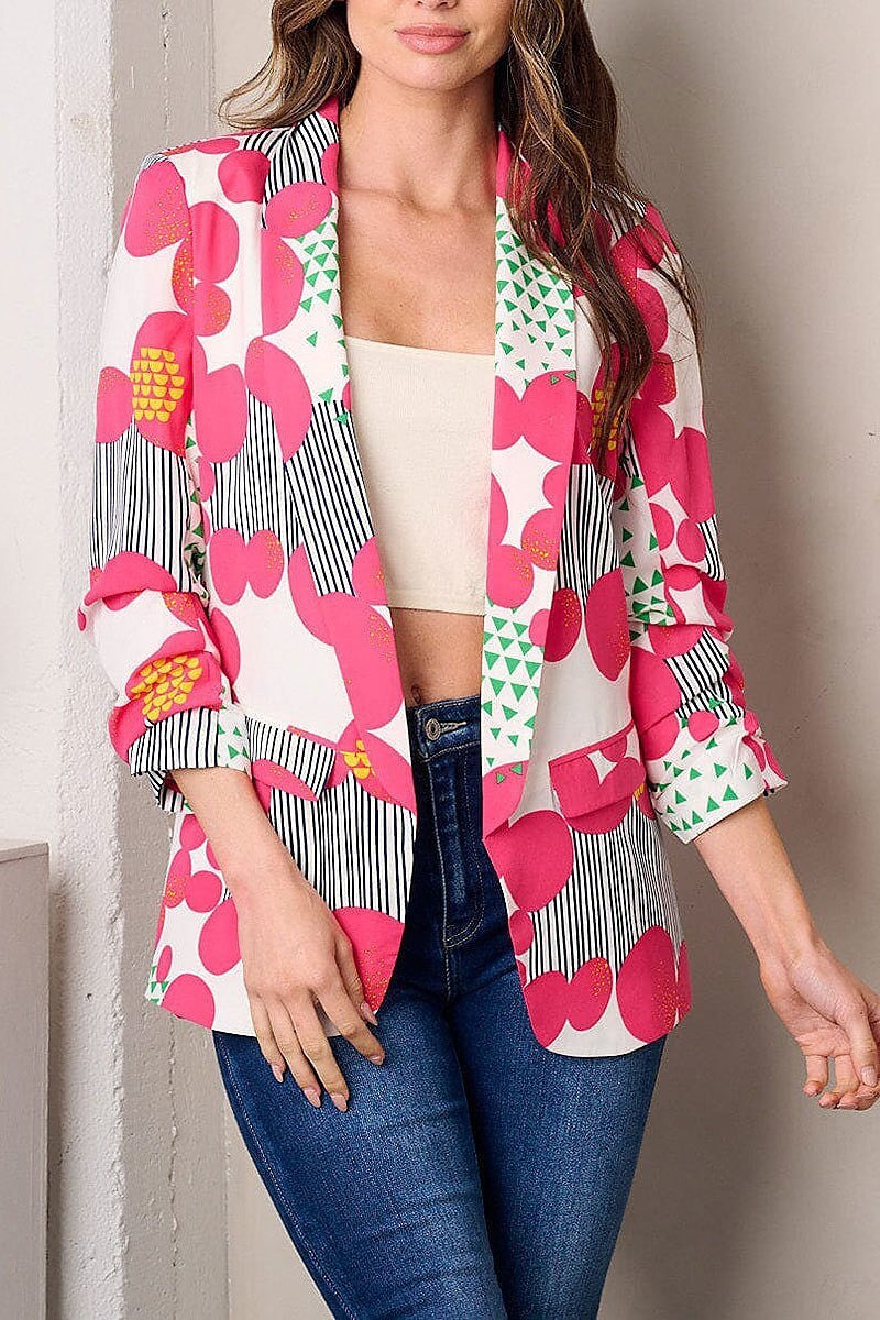 Open front multi print blazer (EFWT3038)