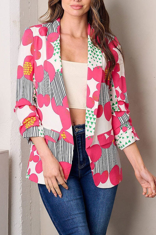 Open front multi print blazer (EFWT3038)