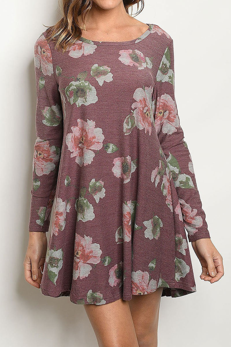 ROUND NECK FLORAL PRINT LOOSE FIT DRESS (DED5495-1)