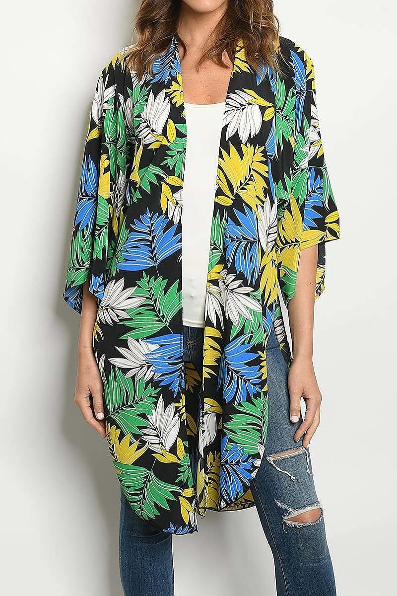 Leaf print open front kimono top (ED6374-LAST)