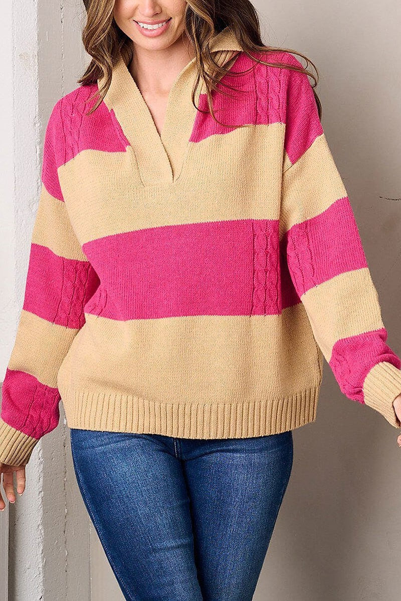 Long sleeve v-neck colorblock sweater (EFWT3196)