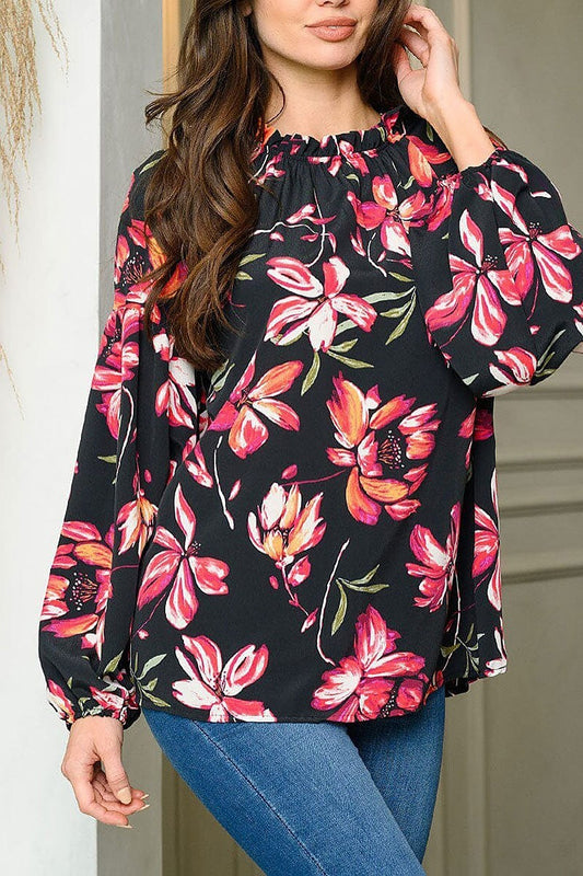 Long sleeve floral print tunic top (EDWT9028)