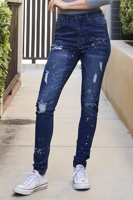 Dark blue paint sprinkle ripped jeans (DGB3785)