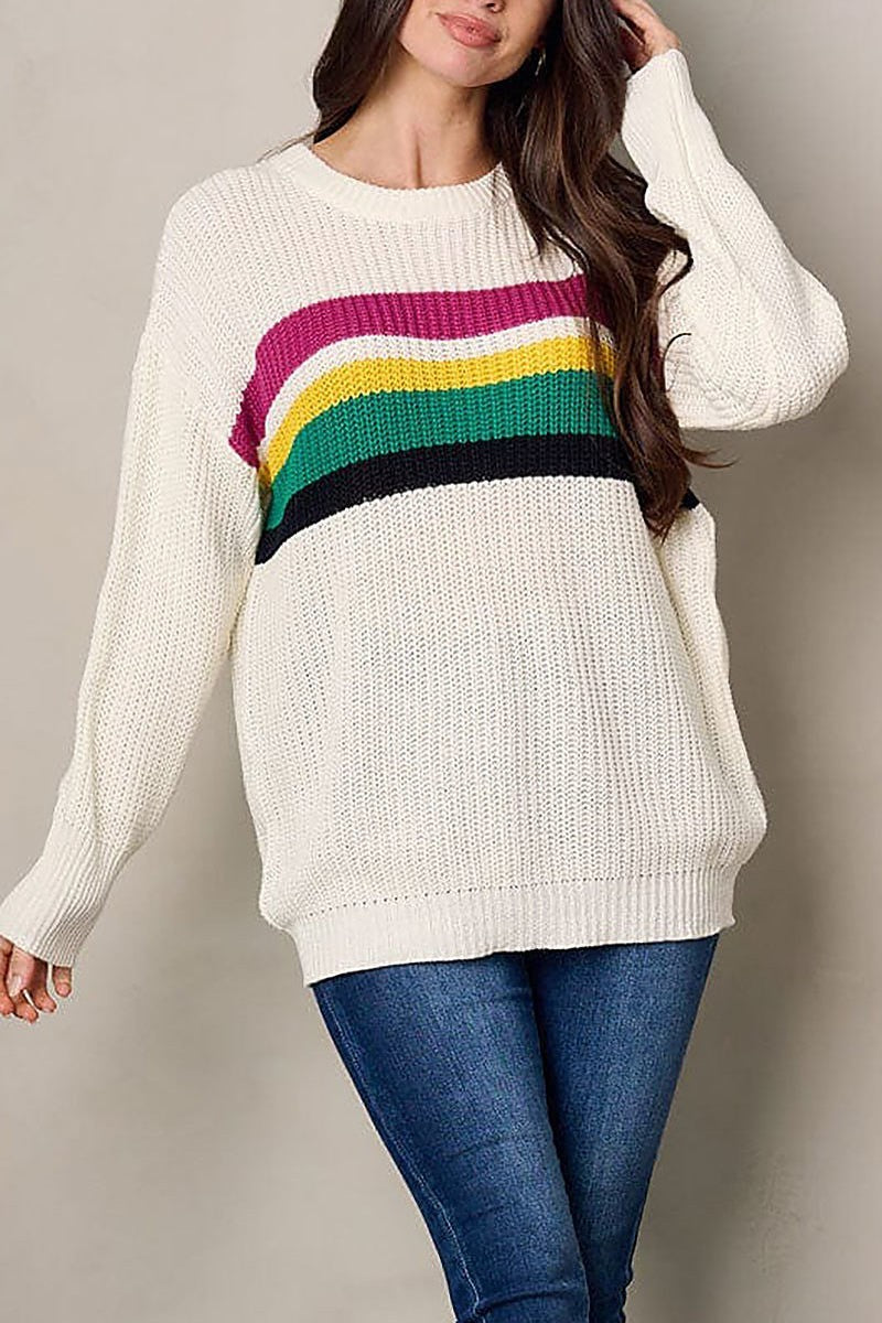 Long sleeve multi color stripes sweater (EFWT2011)