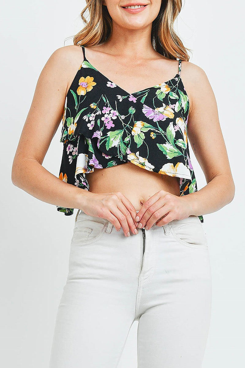 Floral print v neck crop top (ED9724)