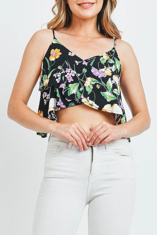 Floral print v neck crop top (ED9724)