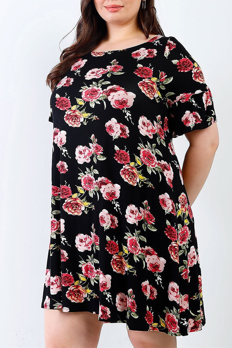 Florla print short sleeve mini dress (TDG9268)