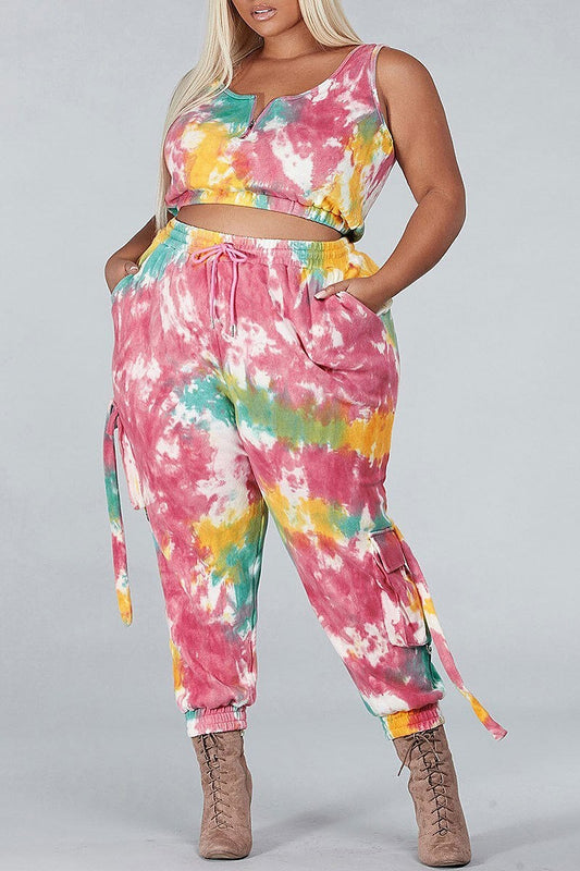 Sleeveless top and pants tie dye set (EDWT8970)