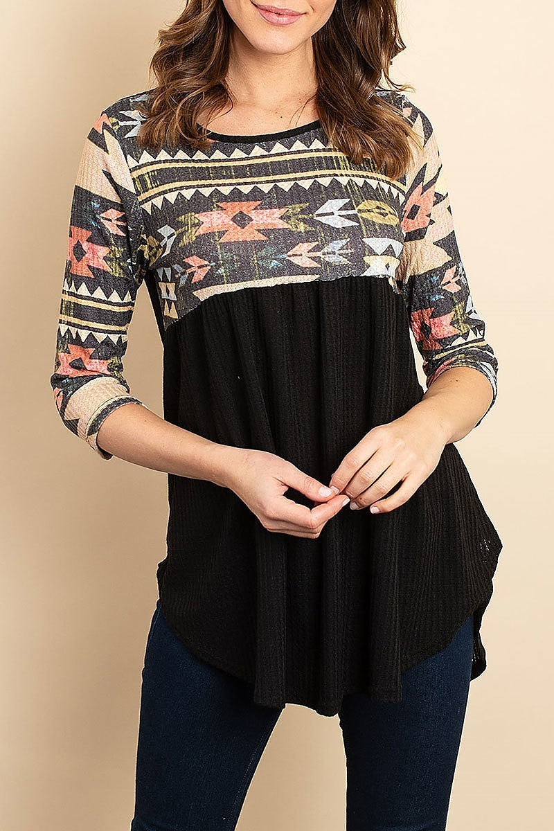 Aztec print color block top (ED8016)