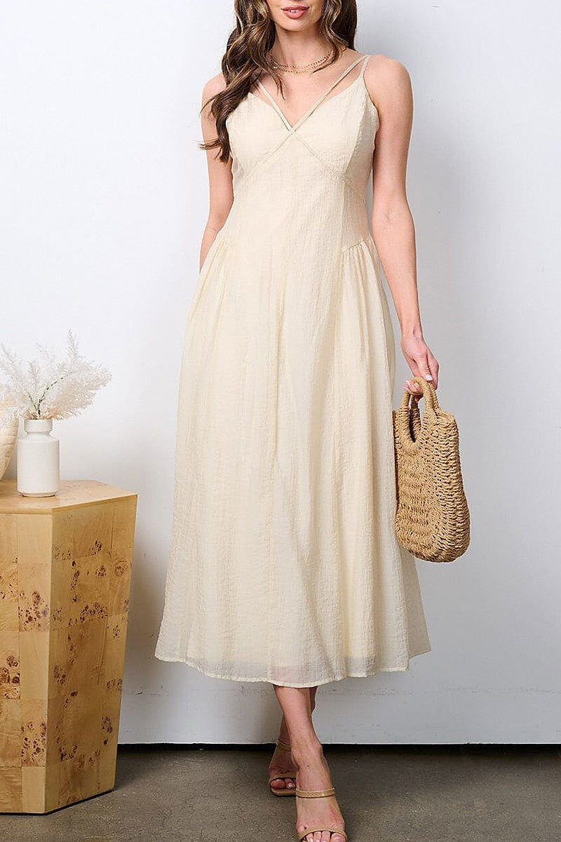 Sleeveless v-neck solid maxi dress (EFWT7321)