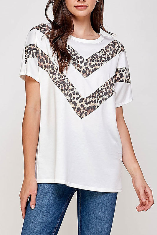 Chevron animal print color block top (EF1128)