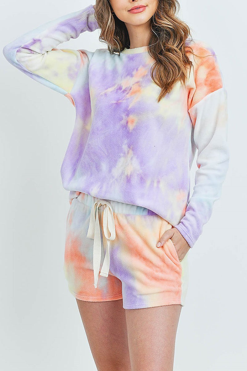 Top and shorts tie dye set with self tie (ED9162)