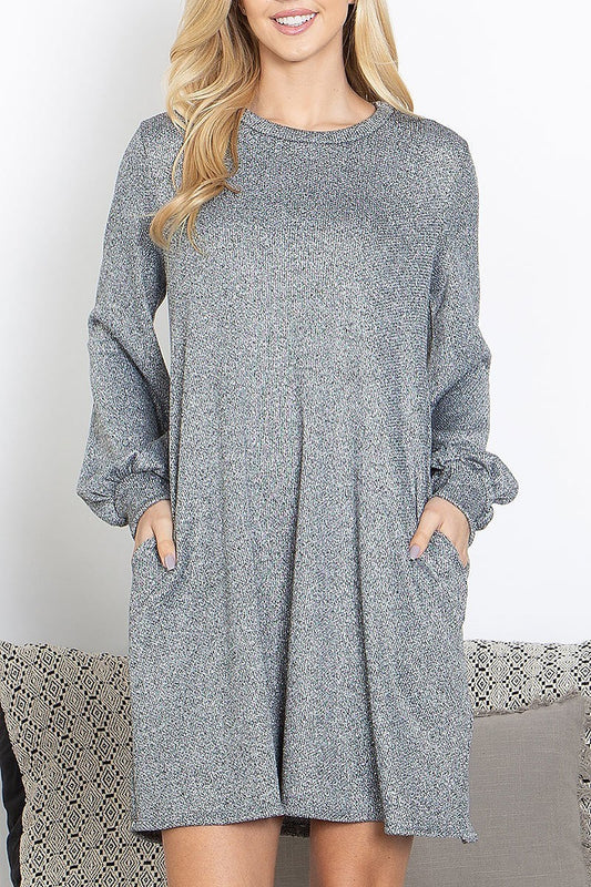 Round neckline long sleeve dress (DED8774)