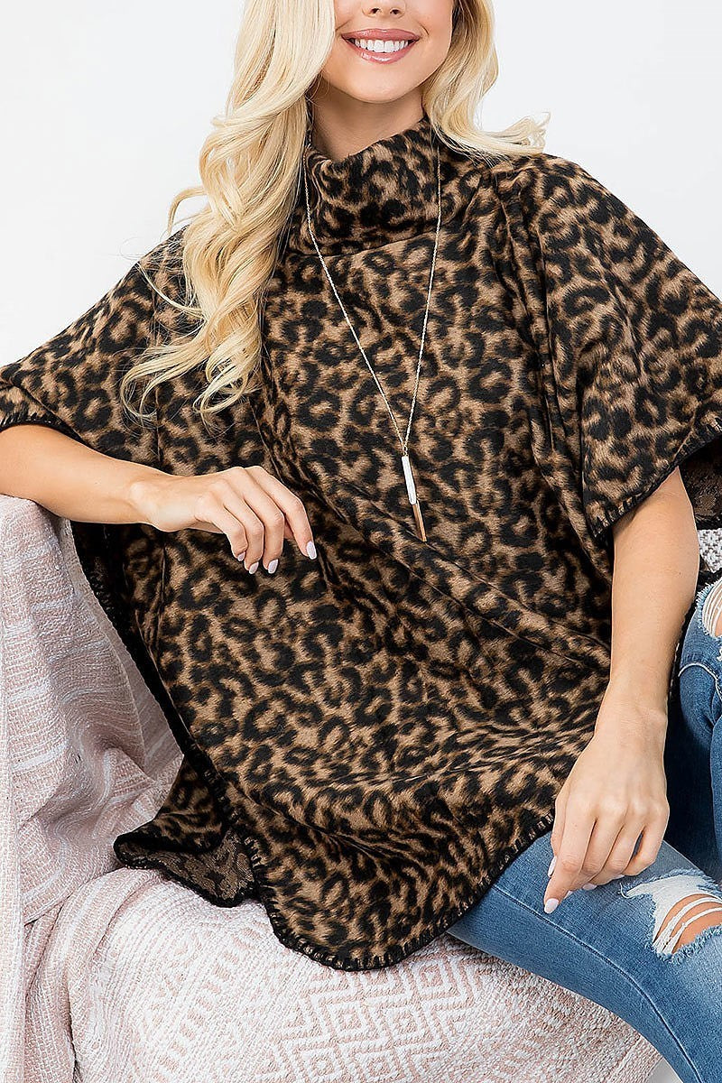 Turtle neck leopard print poncho (DGS5520)