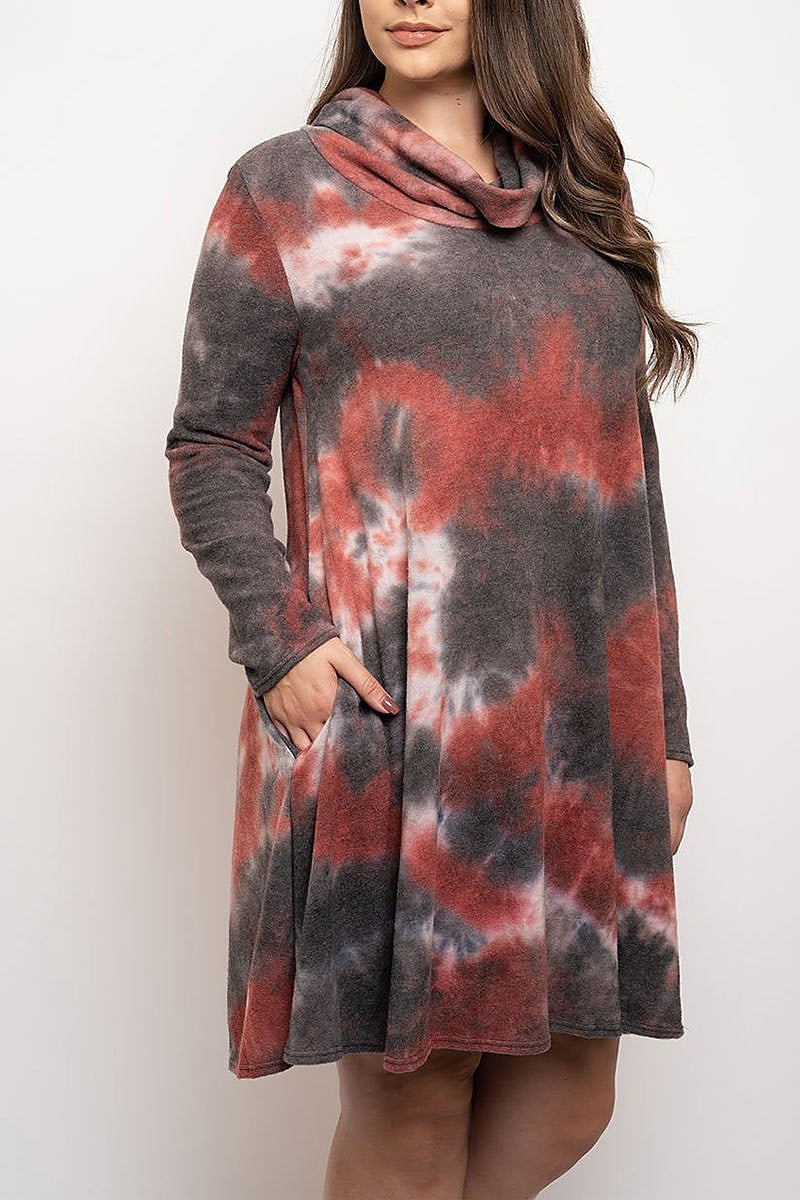 Cowl neck tie dye pocket dress (EDWT2891)