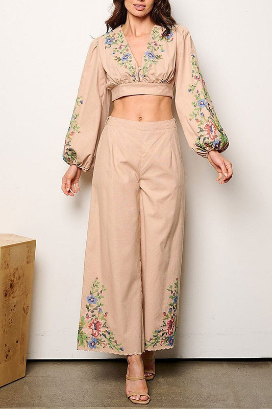 Crop top & palazzo pants embroidery detailed (EFWT9343)