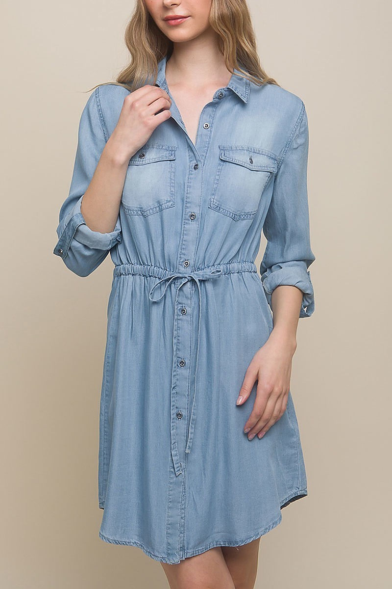 Button down tencel denim midi shirt dress (DED8303)